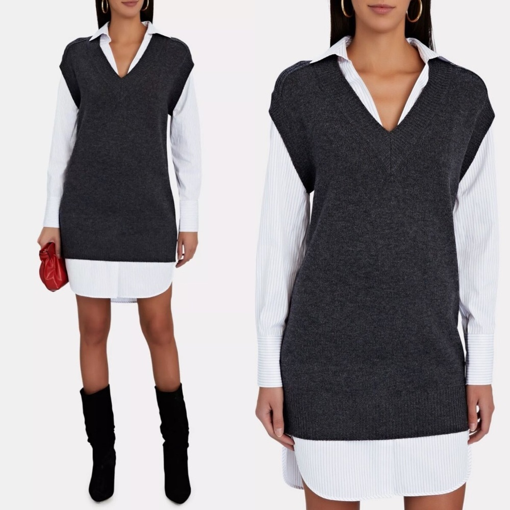 Brochu Walker Gray and White Long Sleeve Dress